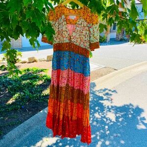 Anthropologie full length cotton dress, worn once. Spare button.